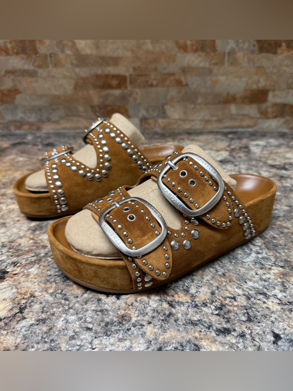 Loeffler Randall Jack Studded Flat Suede Leather Sandals Size 6.5